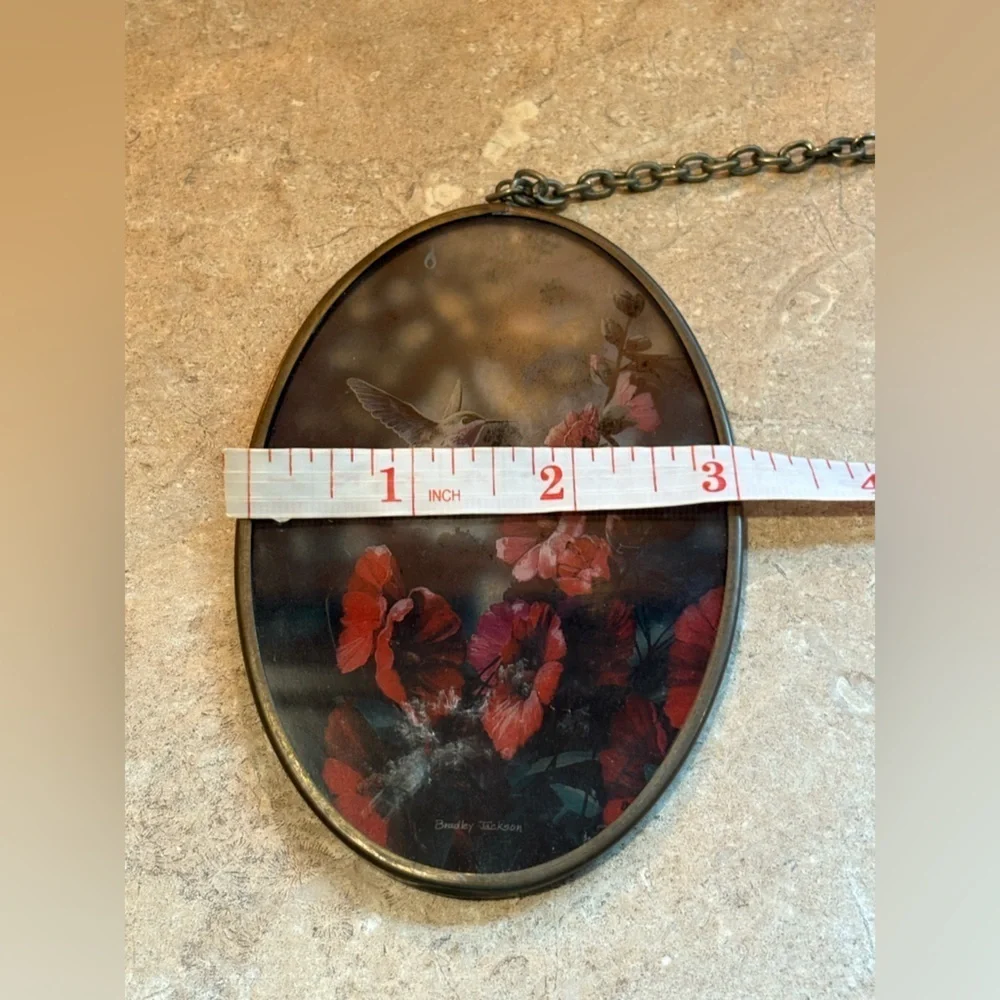 Oval Hummingbird and Flowers Hanging Art Suncatcher